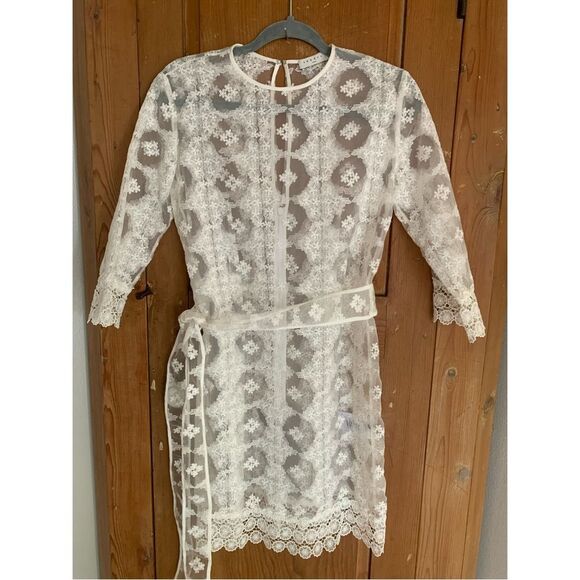 Sandro Paris sheer lace floral belted sheer shift dress - Picture 1 of 12